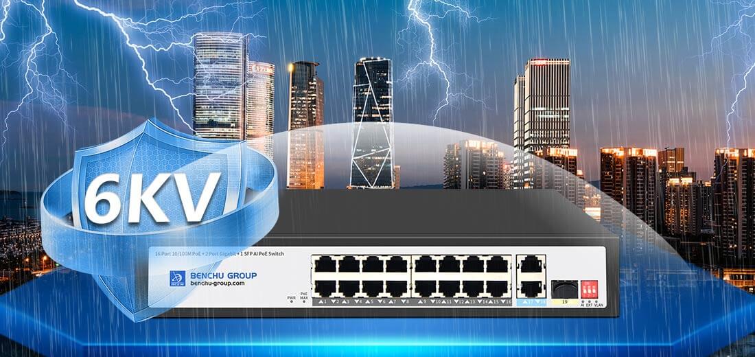 16 port unmanaged poe switch Lightning Protection