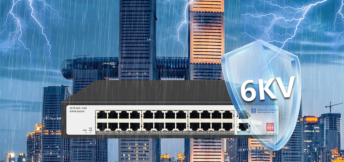 10/100M poe switch 24 port lightning protection