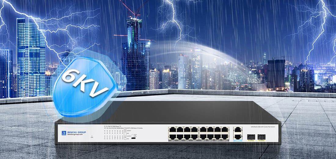 unmanaged 16 port 10/100M PoE Switch lightning protection 6kv