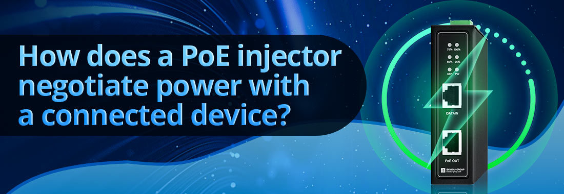 How does a PoE injector negotiate power with a connected device?