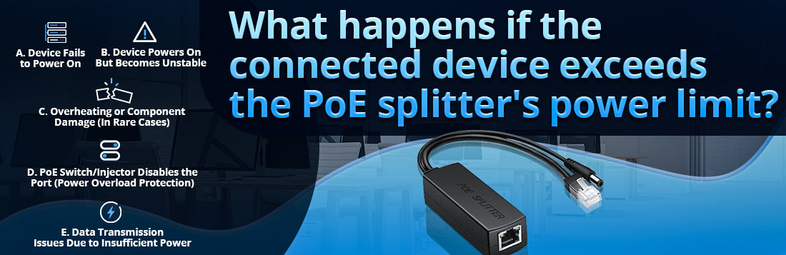 What happens if the connected device exceeds the PoE splitter's power limit?