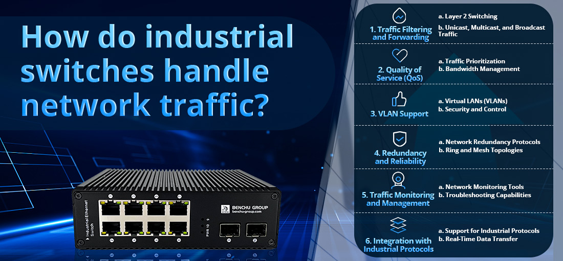 How do industrial switches handle network traffic