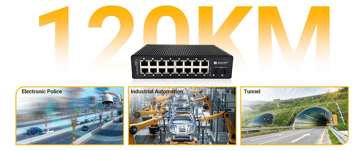 16 Port DIN-rail Industrial PoE switch features two SFP port uplinks