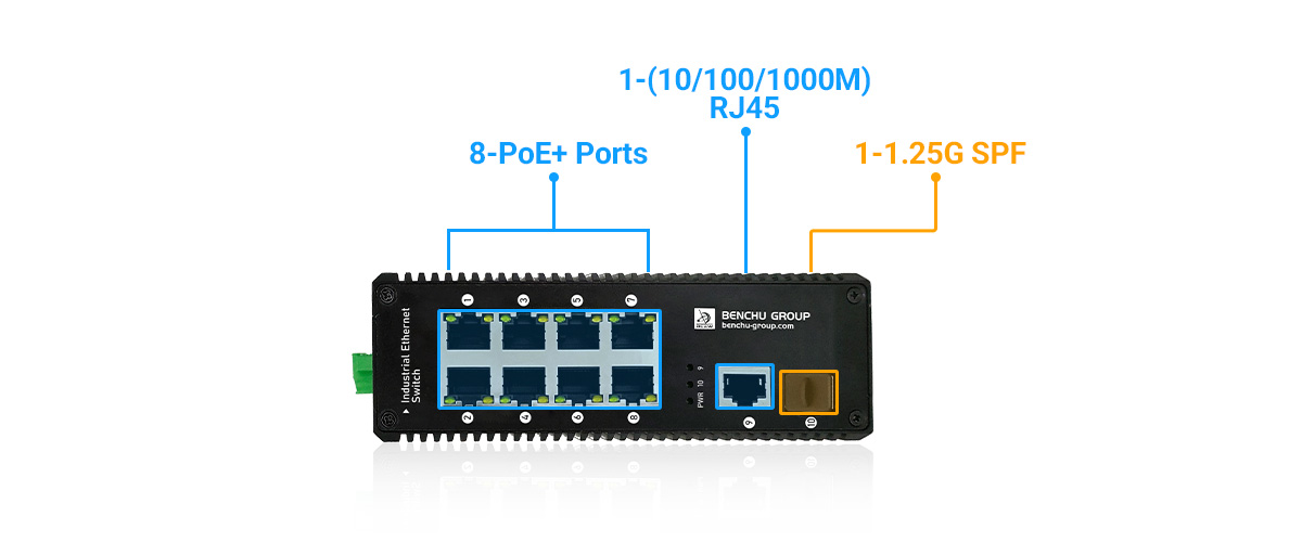 Industrial PoE Switch provide 8 PoE+ 10 100Mbps RJ45 ports and 1-10 100 1000M RJ45 and 1-1.25G SPF Industrial PoE Switch provide 8 PoE+ 10 100Mbps RJ45 ports and 1-10 100 1000M RJ45 and 1-1.25G SPF