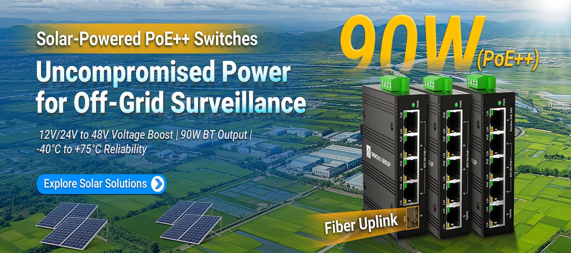 Industrial solar powered poe switch