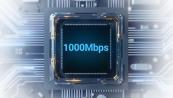 Industrial-grade enterprise switching chipset providing 1000Mbps full-duplex wire-speed packet forwarding.