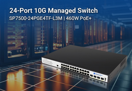أحدث ثورة في شبكتك: يوفر جهاز SP7500-24PGE4TF-L3M 24 منفذ PoE+ ووصلات صاعدة بسرعة 10 جيجابت لأماكن العمل المتطلبة