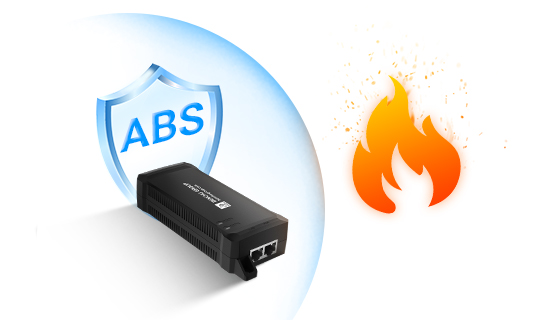 Flame retardant high impact ABS plastic injection molded enclosure for 2.5G 90W PoE injector.